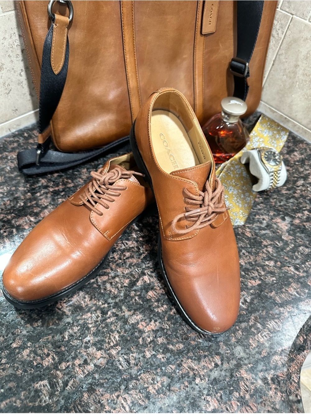 Coach Men's Cognac Leather Oxfords - Lace-Up Dress Shoes